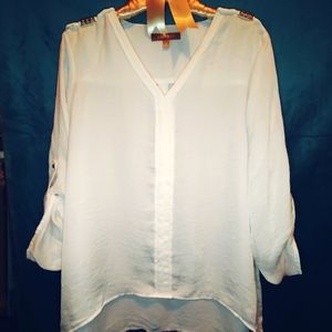 Sheer Long Sleeve Blouse (L) with Gold Stud Detail